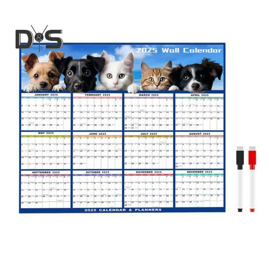 

Календарь 2025 года стираемый, большой, стираемый влажным и сухим способом, ламинированный, 12-месячный, ежегодный, настенный, вертикальный/горизонтальный, настенный календарь синий