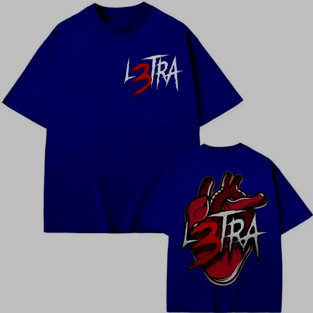 Rapper Luar La L Merch T Shirts Music Album L3TRA Double Sided Print Tshirt Unisex Women Clothing Fashion Hip Hop Streetwear