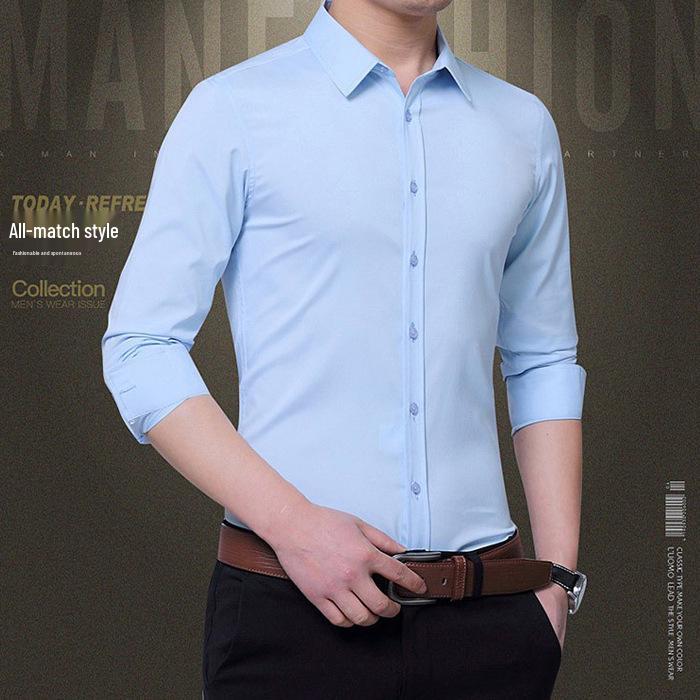 Iron-Free Slim Fit Men's White Short Sleeve Business Shirt - Anti-Wrinkle Professional Autumn Wear