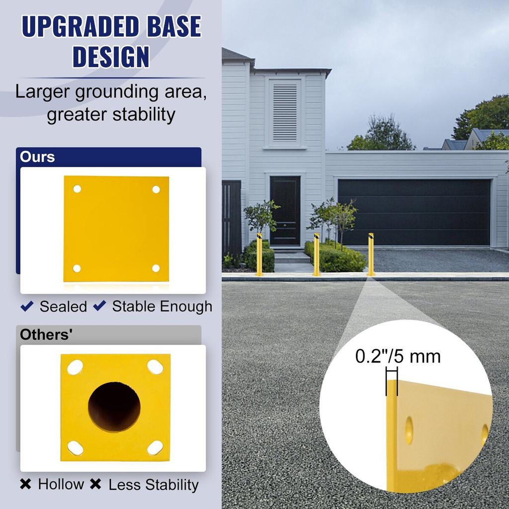 Safety Bollard Safety Barrier Bollard 4-1/2" OD 36" Height Yellow Powder Coat Pipe Steel Safety Barrier with 4 Free Anchor Bolts for Traffic-Sensitive