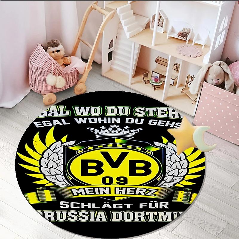 1 buc. covor rotund Design Minge de Fotbal Bvb Covor Rotund pentru Zonă Imprimat, Covor pentru Casă Birou, Covor Rotund pentru Scaun, Covor Decorativ Cadouri pentru Fani Cadou de Crăciun