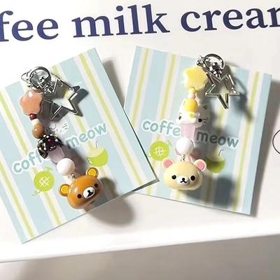 Kawaii Rilakkuma Star Beaded Keychain Cartoon Bear Phone Chain Camera Pendant Charms Bag Hanging Decoration For Girls Gifts