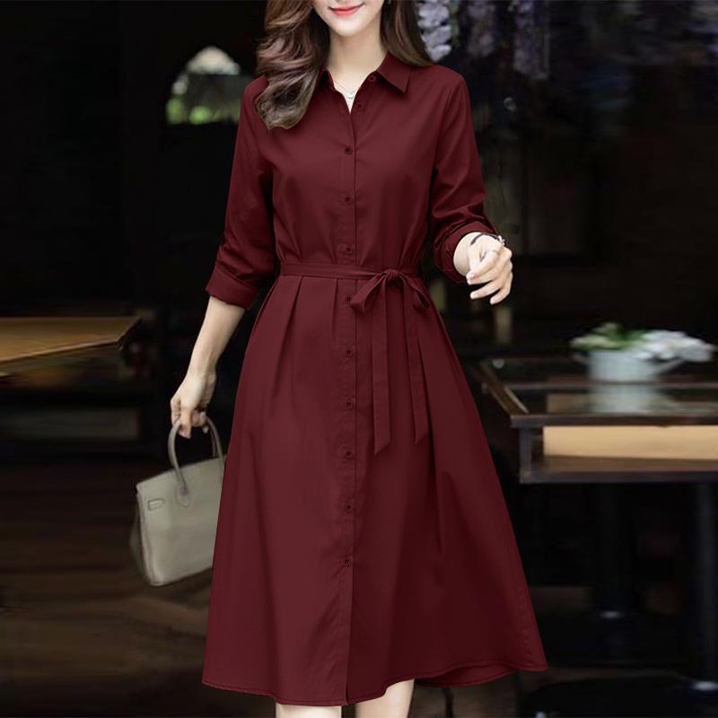 ZANZEA Damska luźna sukienka z długim rękawem i kołnierzykiem typu „sweet down”