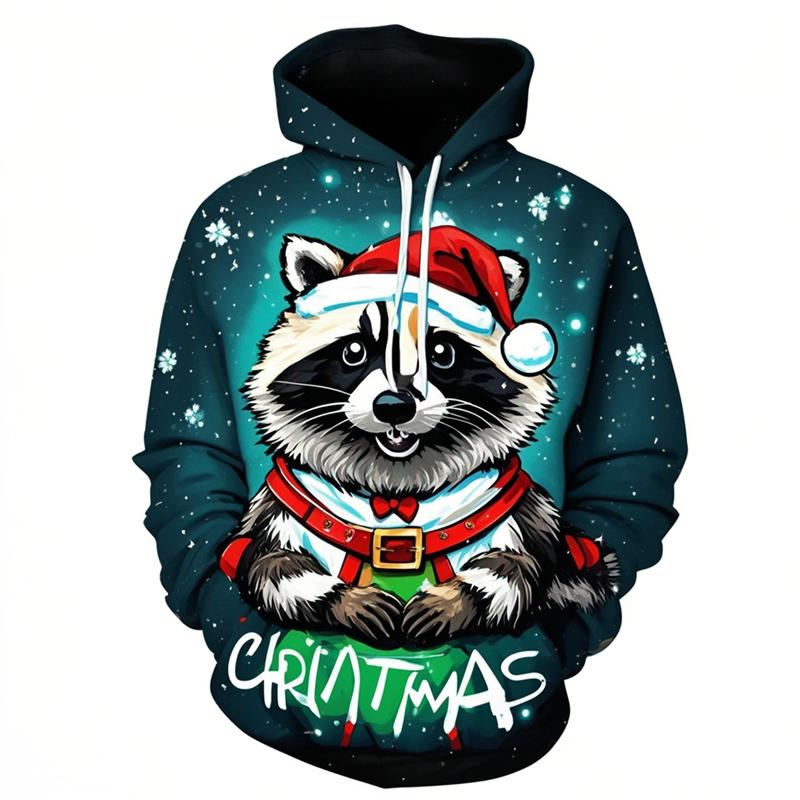Cute Raccoon Graphic Sweatshirts Harajuku Fashion Christmas Hoodies For Men Female Clothes Tracksuit Boys Pullovers Kids Tops