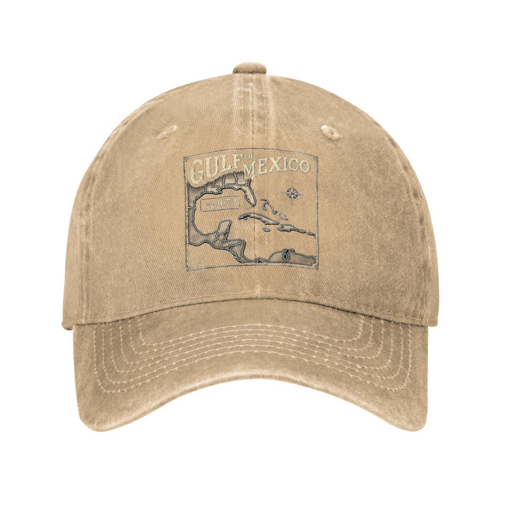 Gulf of Mexico 1672 Historic Map Baseball Cap Vintage Distressed Washed Forever Beach Headwear Men Women Outdoor Adjustable Hats