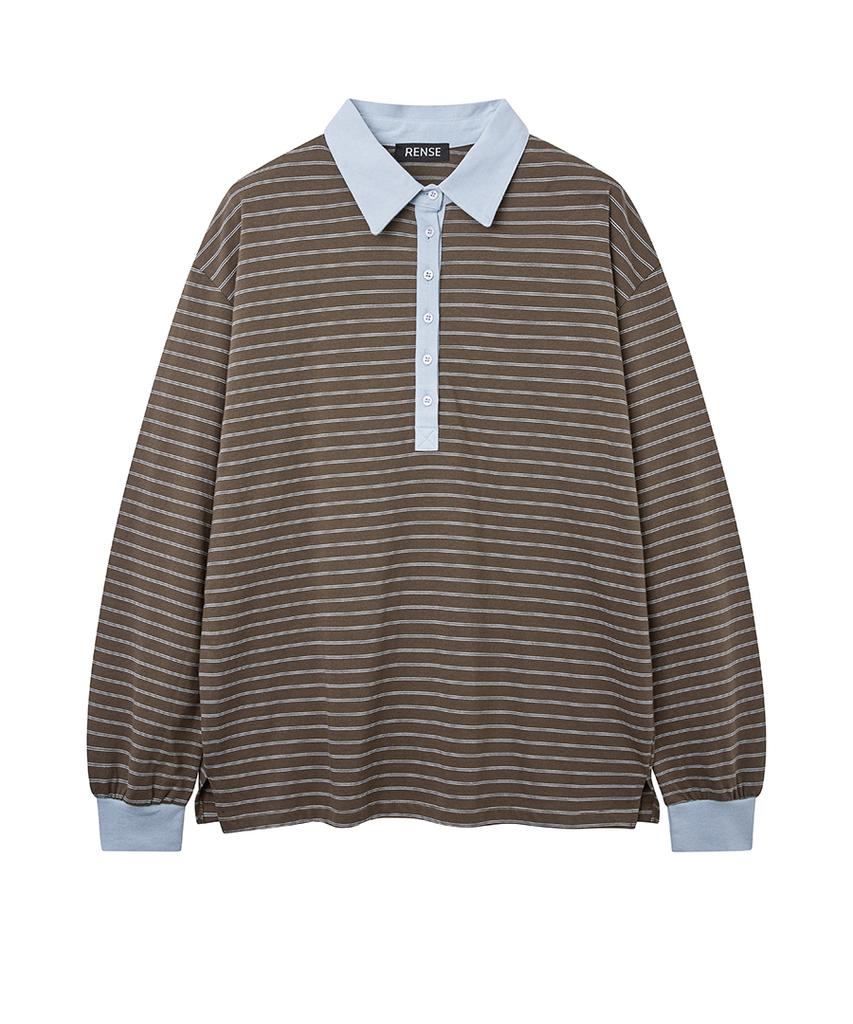 Lense Striped Long Sleeve Rugby Tee Brown