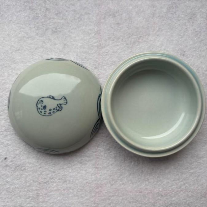 Ceramic Cinnabar Seal Ink Pad Holder with Lid for Calligraphy and Painting