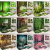 4pcs Nature Forest Shower Curtain Set Green Trees Landscape Waterproof Bath Curtain with 12 Hooks Non Slip Bathroom Rugs and Toilet Lid Cover Set