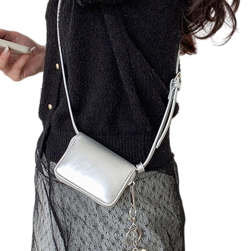 

2024 NEW Shoulder Bags Splashproof PU Leather Cellphone Bag for Girl Women Fashion Crossbody Bag Vintage Square Bag срібний