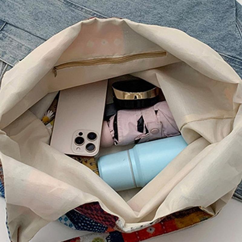 Aesthetic Canvas Toted Bag Reusable Shoulder Toted Bag for Women Casual Vacation,Shopping,Work,Gym Ethnic Style Cloth Bag