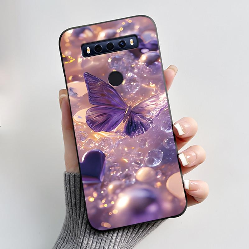 Case For TCL 10SE 10 SE Phone Case Aesthetic Luxury Fashion Butterfly Flowers Black Jelly Soft TPU Silicone Protective Cover