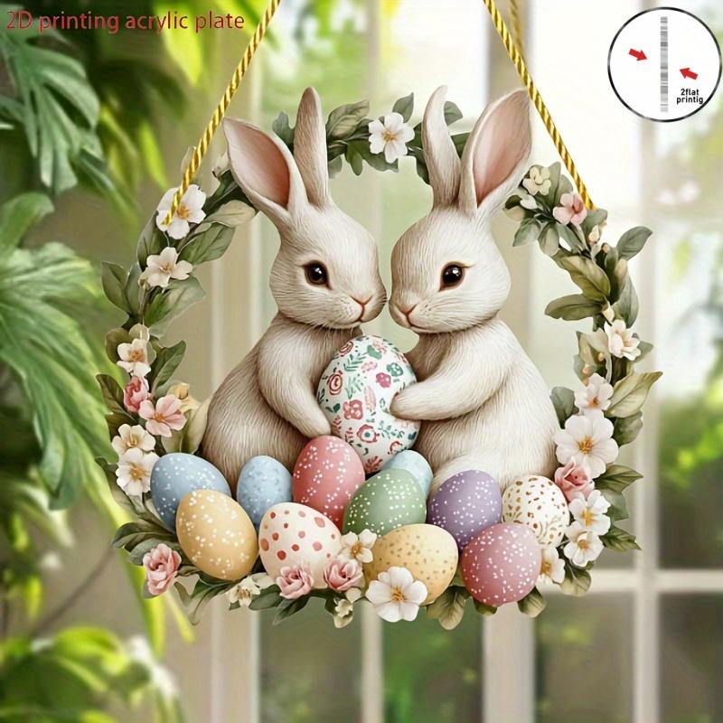 2D Flat Bohemian Style Easter Egg Acrylic, Spring Eggshell and Bunny, Suitable for Wall Decoration, Porch, Room, Villa, Accents Home, Hallway, or Work
