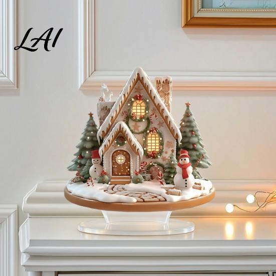 Small Christmas Ornaments for Shelves Acrylic Table Decor Gingerbread House Tree Ornaments Waterproof Holiday Desktop Decorations Living Room