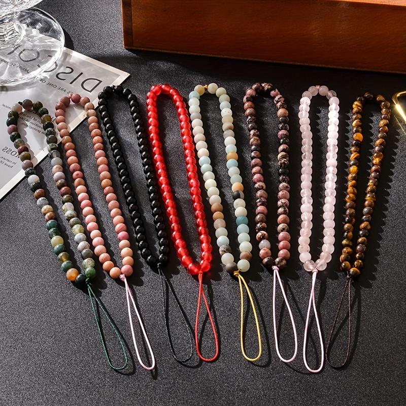 Bohemian Natural Crystal Phone Wrist Strap Handmade Beaded Stone String Anti-Fall Lanyard for Girls Party Shopping Gift