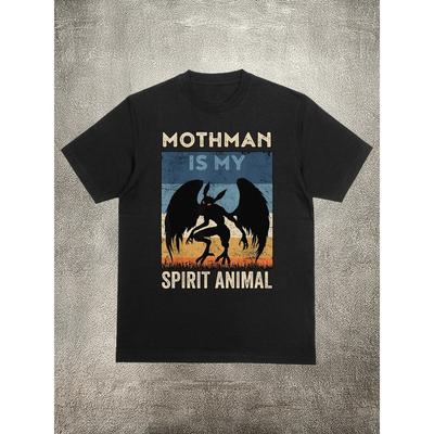 200g Cotton Men's T - Shirt, Mothman Totem Pattern, Heat - Transfer Printed, for Daily Casual Wear