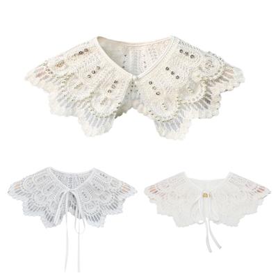 Faux col brodé Cols décoratifs pour pull Faux col amovible à bord floral Châle de cou ajustable pour femmes
