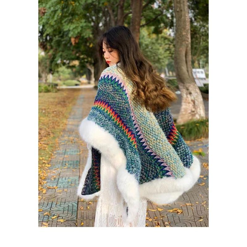 Ethnic Style Fur Shawl Women's Outer Wear Autumn and Winter New Fashionable Stylish High-End Rabbit Fur Collar Scarf Thickened Cape Women