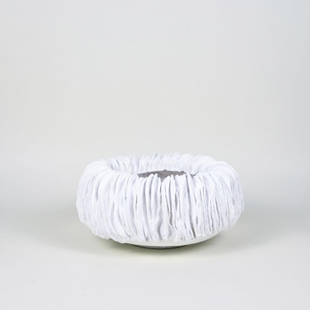 Resin Fruit Tray with Open Center Textured Sculptural Bowl Sleek for Tabletop