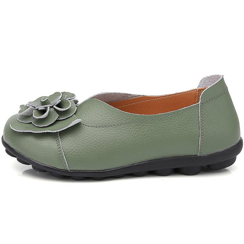 Spring Summer Cowhide Flower Mother Shoes Comfortable Bean Women's Shoes Flat Shoe Women's Singles Shoes