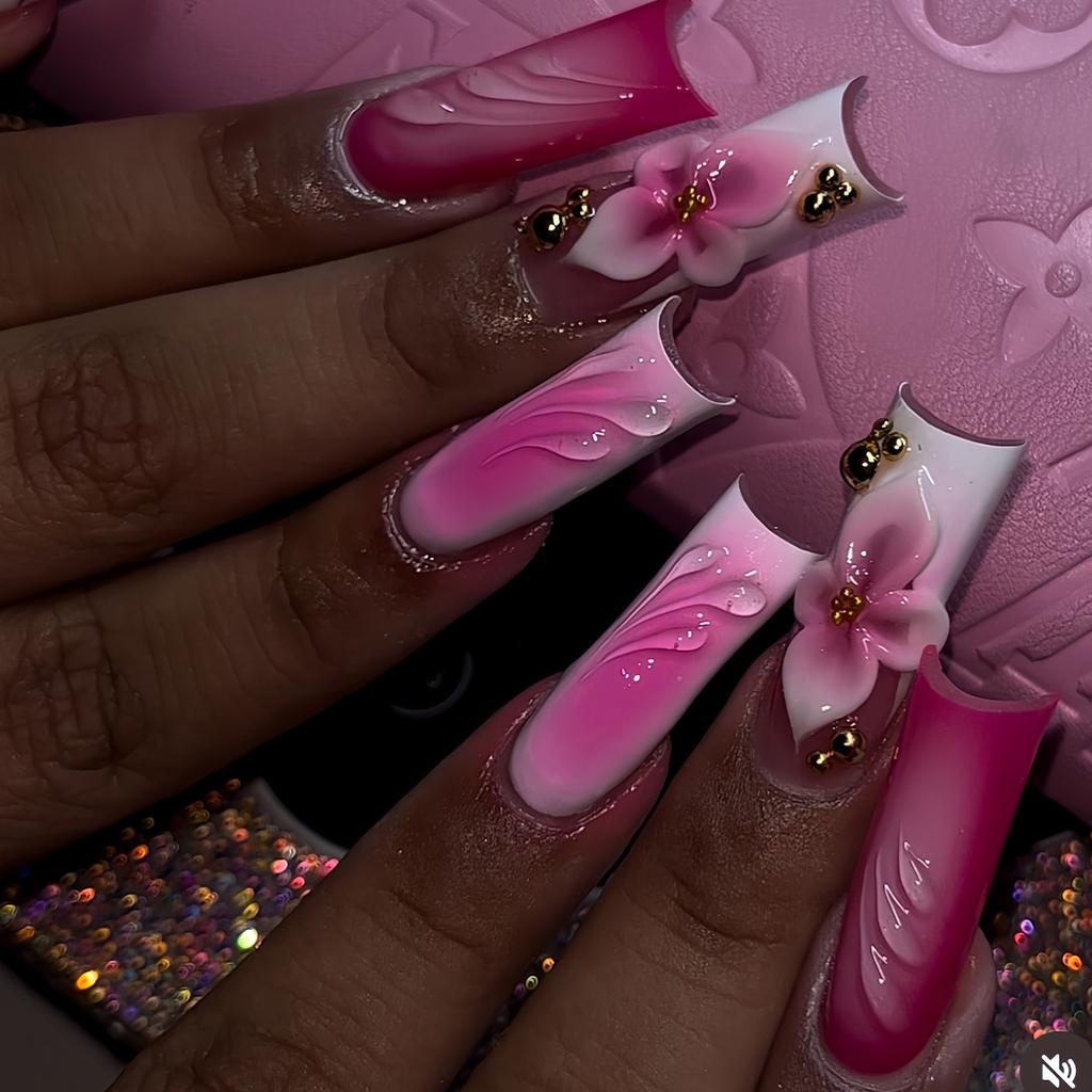 24Pcs Long Square Press On Nails Leopard Print French 3D Cherry Design False Nail Rhinestone Wearable Full Cover Fake Nails Tips
