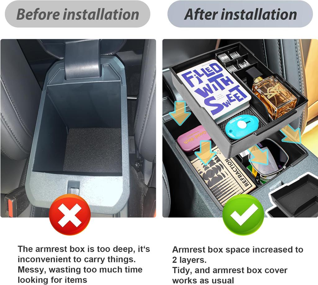 2PCS Center Console Organizer for 2025 2025 2025 Ford Maverick Pickup Truck Double Layer Armrest Storage Box ABS Car Accessories