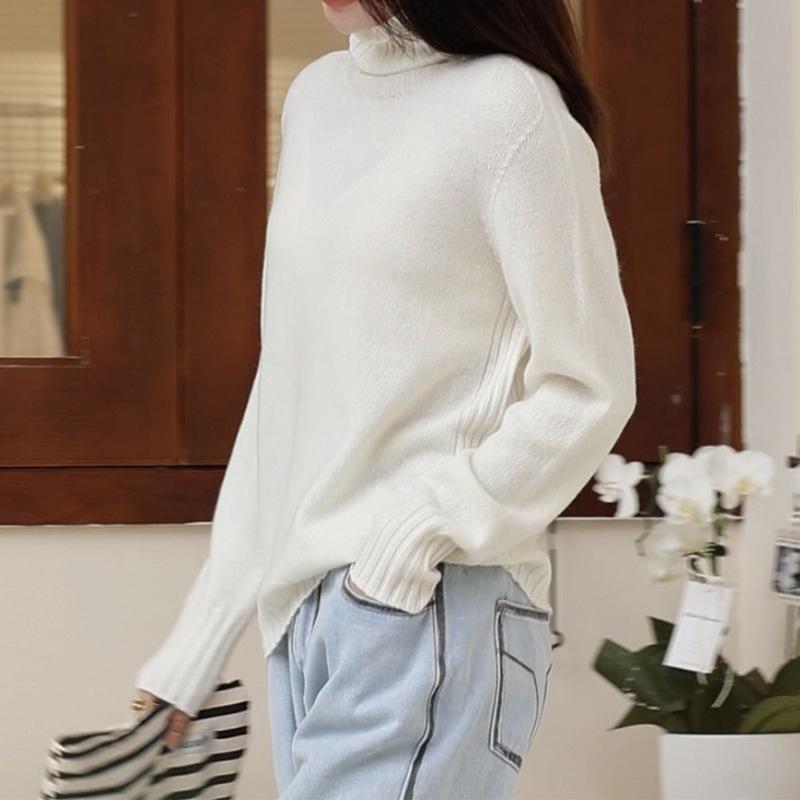 Women's 100% Pure Wool Seamless Sweater - Loose & Slim Fit, Round Neck, Perfect for Autumn & Winter
