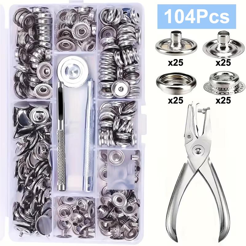 104/204/408/612 Piece Stainless Steel Snap Fastener Set Including Pliers Durable Diy Snap Fastener Crimping Tool Kit