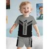 Geometric Color Block Kids Sport Suit Short Sleeve Tee and Shorts 2-Piece Set Green Casual Summer Clothes for Boys