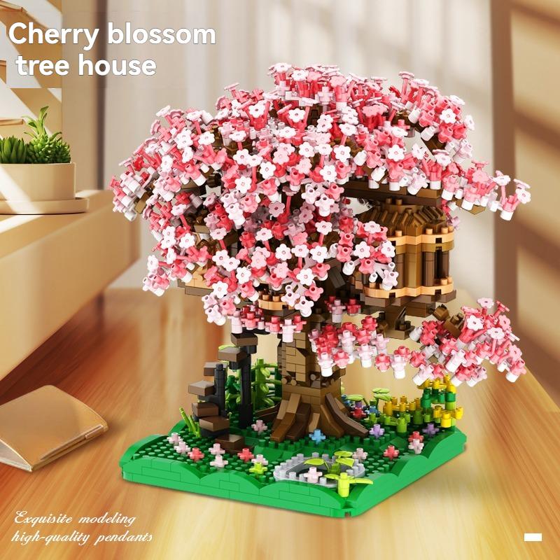 Non-Toxic Micro Sakura Tree Building Blocks Set Diy Cherry Blossom Bricks With Light Treehouse Model Ornament Romantic Gift For Childrenfriend