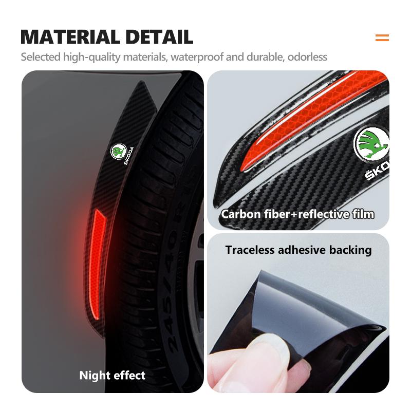 cycr3 For Skoda Carbon Fiber Car Wheel Eyebrow Fender Sticker Reflective Strips Warning Protector Strip Octavia Superb RAPID FABIA