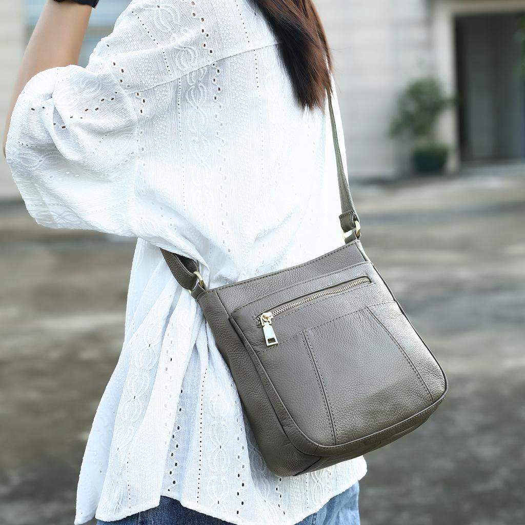 Genuine Leather Bag Ladies Shoulder Bag Multi Compartment Crossbody Bag Cowhide Shoulder Crossbody Bag