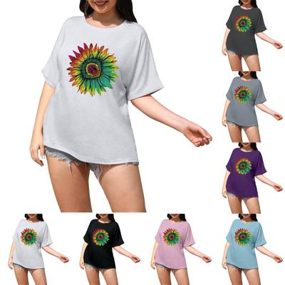 Γυναικείο Μόδα Casual Μεγάλο Μέγεθος Μερικώς Τυπωμένο Τοπ με Λαιμόκοψη Ο και Κοντά Μανίκια