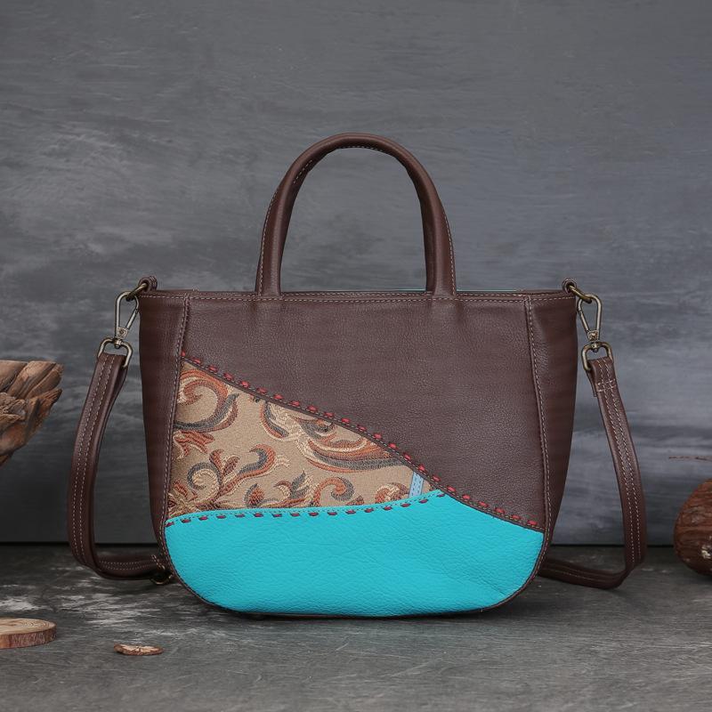 

Сумка-тоут в стиле ретро из натуральной кожи с цветными блоками, вместительная сумка-тоут большого размера зелёный