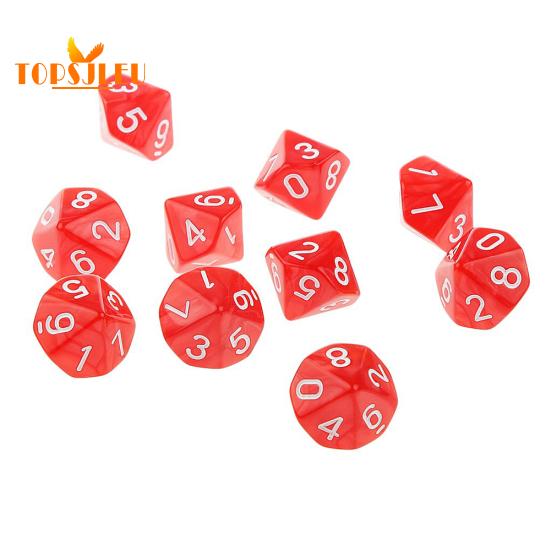 Mehrseitige einfarbige TRPG-Spiel D10 polyedrische Würfel – 10-teiliges Set, lebendige Farben, perfekt für Party-Requisiten