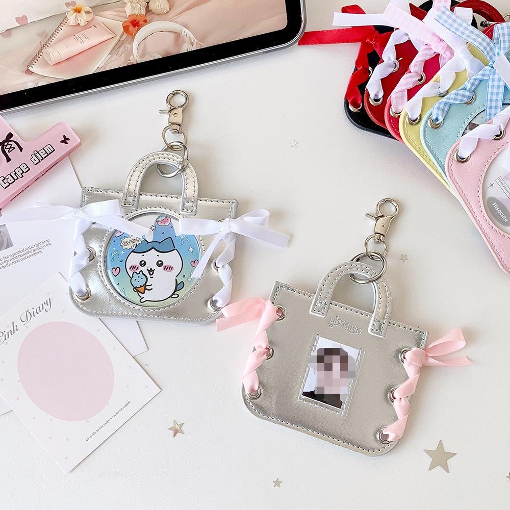 Korean Ballet Style Ribbon Hollow Badge Holder Transparent Round Pin Display Case for Ita Bag Cute Keychain Charm for Students