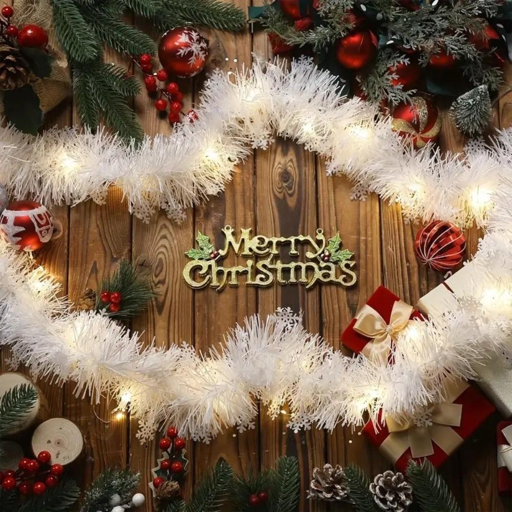 2PCS 2M Christmas Snowflake Tinsel Ceiling Hanging White Twist Snowflake Ribbons Tinsel Ribbon Xmas Tree Decoration