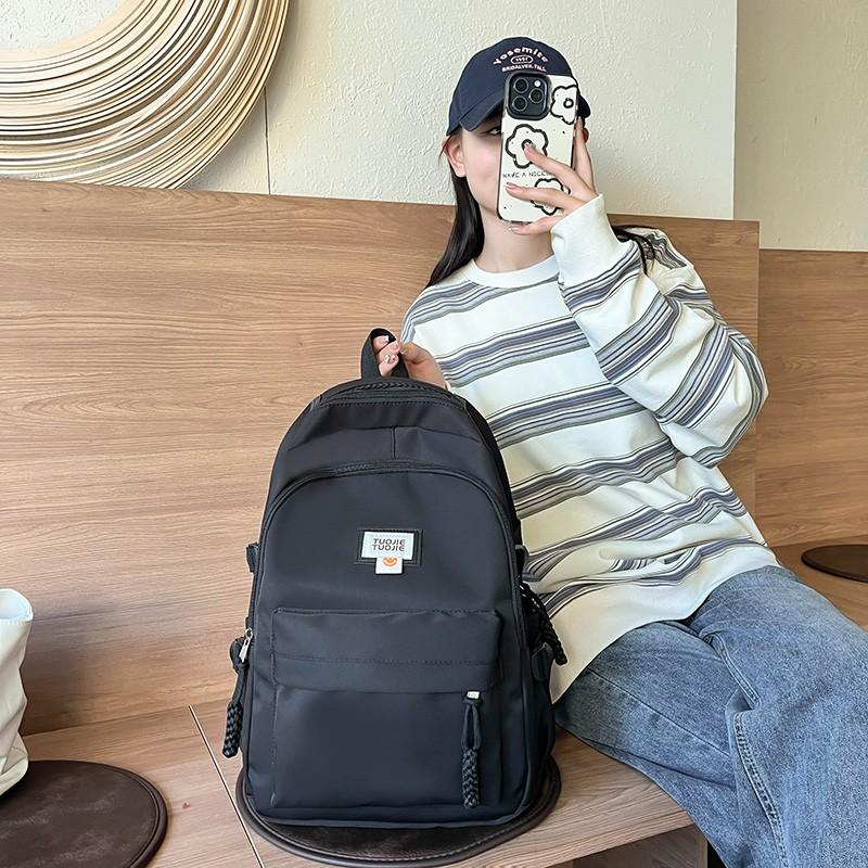 Student Schoolbag Women's Large Capacity Backpack Solid Color Junior High School Backpack