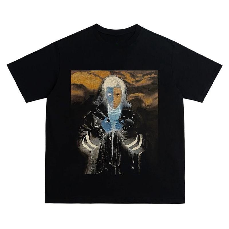 

Autumn and Winter European and American Heavy Cotton Character Printing T-shirt 2025 New Men s and Women s Comfortable T-shirts 4XL