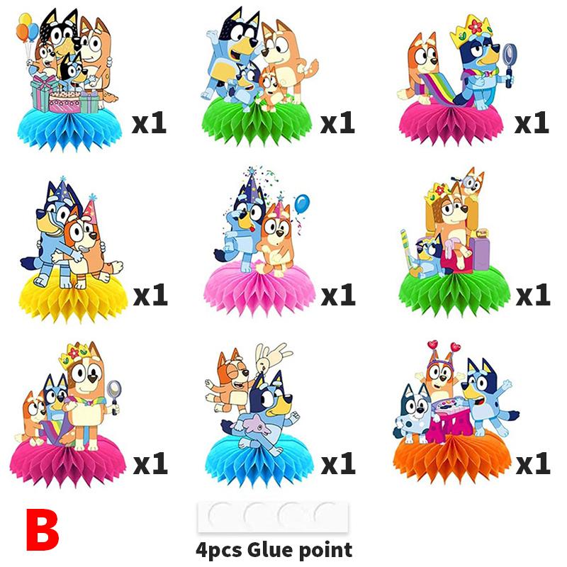 Bluey Bingo Themed Anime Figures Decorations Children's Birthday Holiday Party Desktop Honeycomb Ornaments