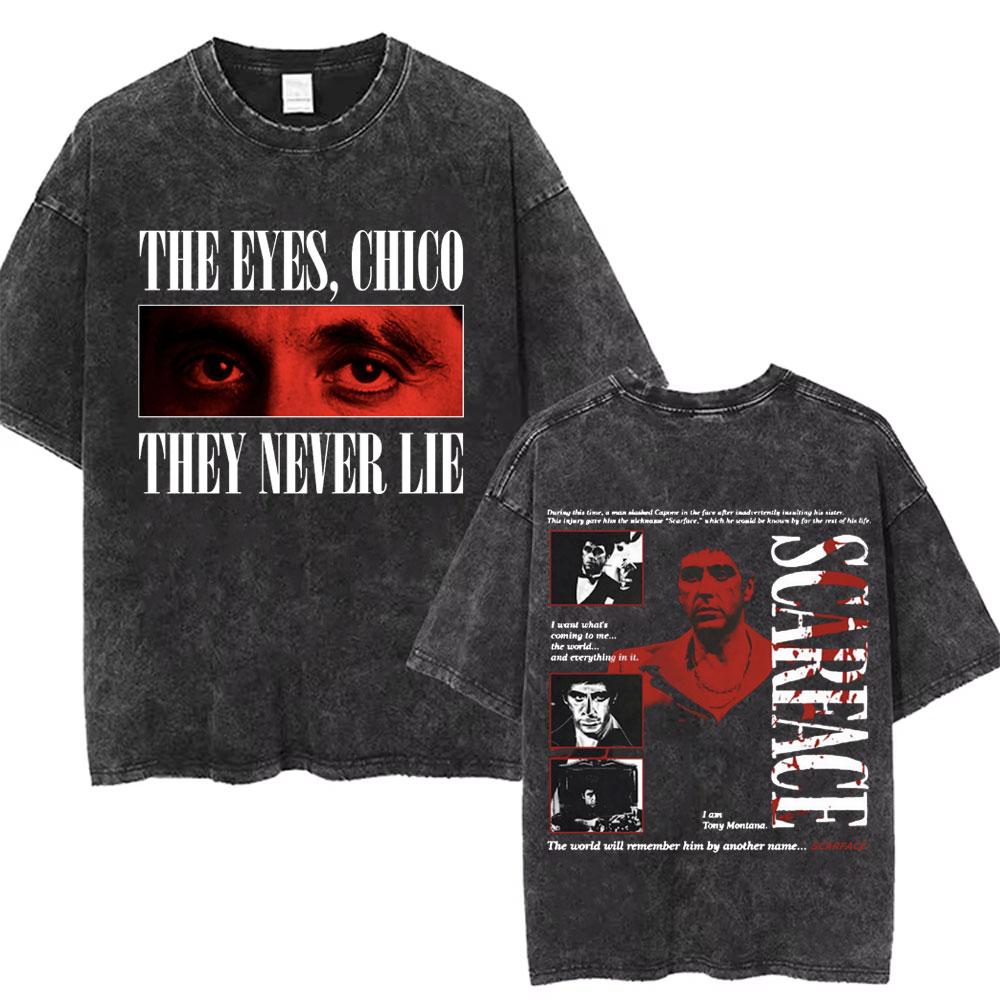 Movie Scarface Vintage Washed Tshirt Tony Montana Face Al Pacino Oversized Tshirts Men Women Fashion Hip Hop Gothic T Shirts