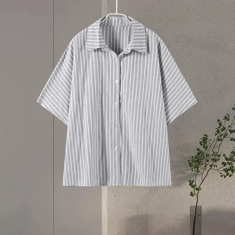 Striped Shirt Shorts Set Spring/Summer 2025 New Fashion Women's Comfort and Leisure 2-piece Set Loose Retro Versatile