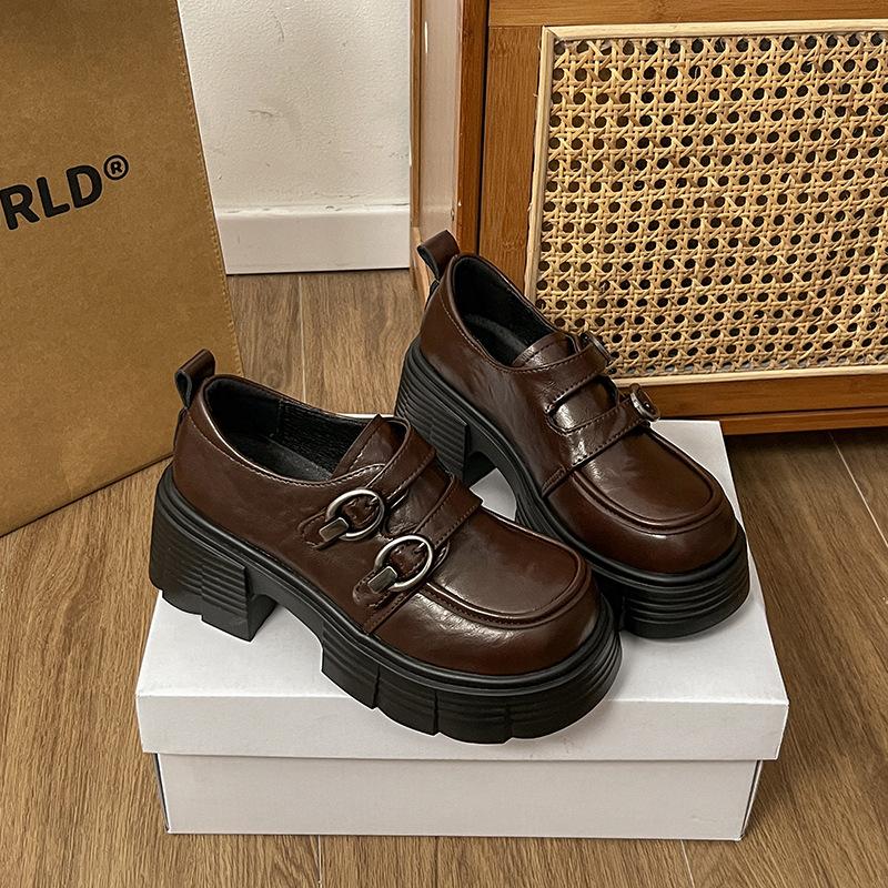 

Black British style platform thick heel small leather shoes women s 2025 new autumn with skirt loafers Mary Jane shoes 40