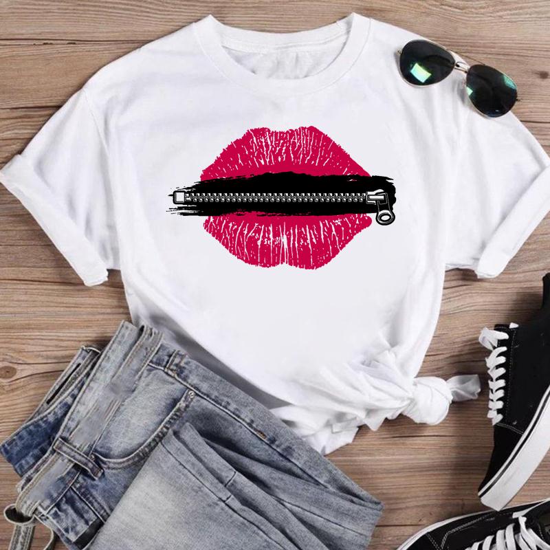 Women Lip Watercolor Sexy Lip Sweet Print T Shirt Female Graphic Top Short Sleeve Fashion  Summer Tshirts Casual Tee T-Shirt