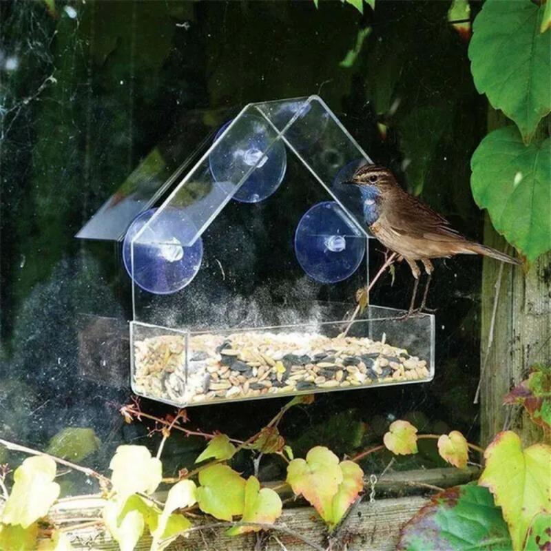 1 Pc Mini Acrylic Transparent Empty Bird Feeder Suction Mount Pet Bird Feeder House Type Feeder