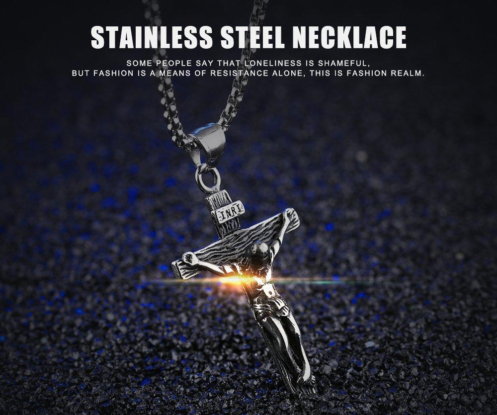Rockyu Colier popular cu cruce de marcă pentru oțel inoxidabil antic cruce Iisus protecție amuletă accesoriu de petrecere bărbați, argintiu, oțel, stil, negru,