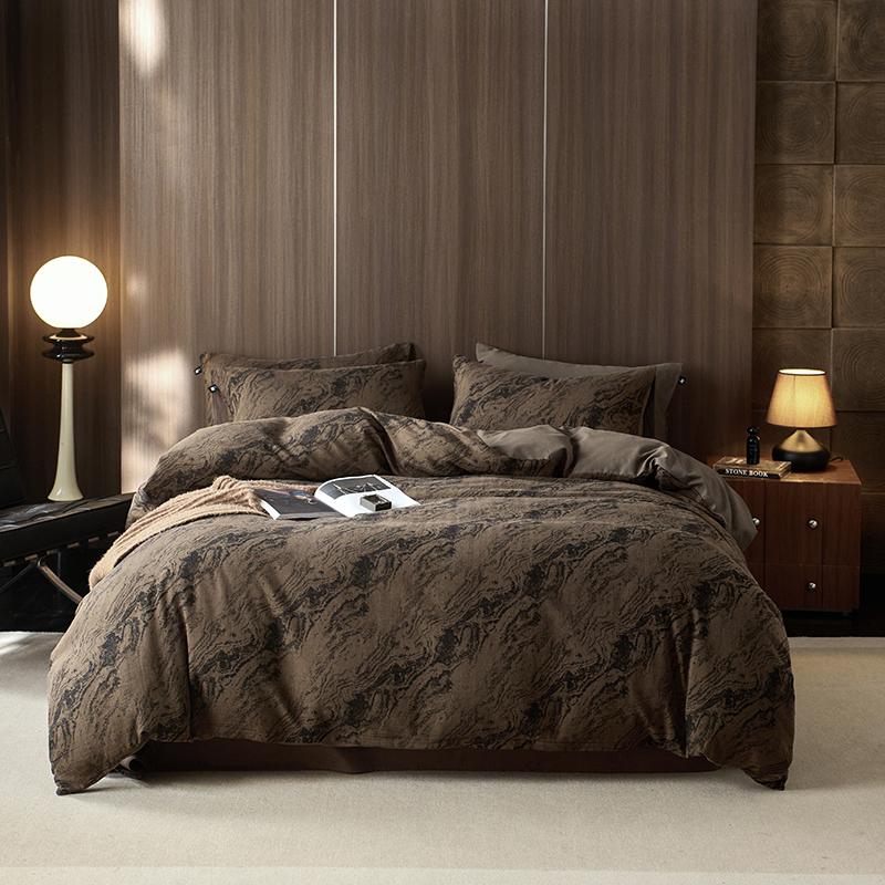 Egytian Cotton Chevron Bronze Fluid Bedding Set Fitted Sheet DUVET COVER PILLOW CASE Europe Double Full King Size Bed Linen Set