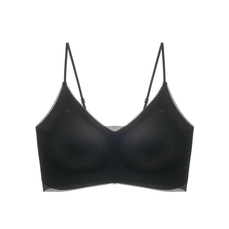 

Ultra-thin mesh yarn #seamless ice silk light oxygen fabric semi-fixed cup ultra-thin shoulder strap nude breathable underwear Xxl 40/90abc ( 67.5-77.5kg ) чорний