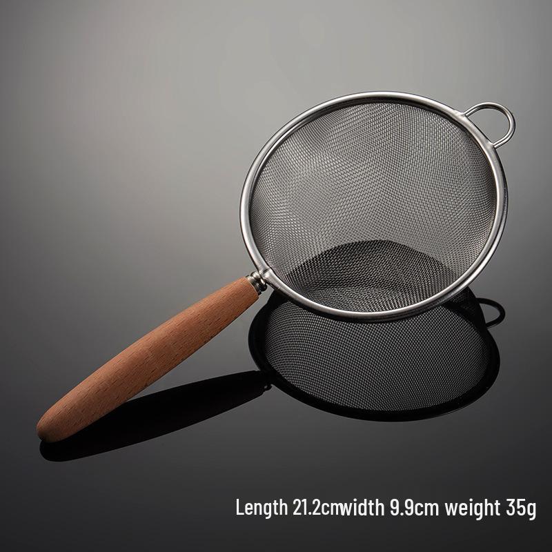 304 Stainless Steel Mesh Strainer with Solid Wood Handle - Multi-Size Flour Sifter & Skimmer.