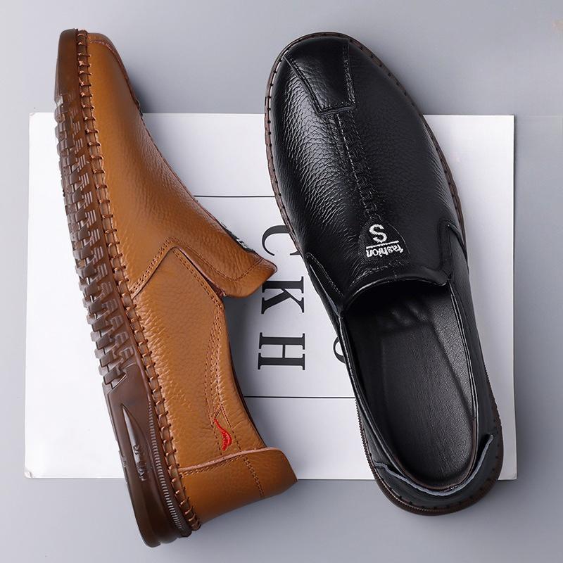 Modne męskie mokasyny wsuwane z prawdziwej skóry, czysto białe sneakersy, letnie, z miękką podeszwą, wygodne, codzienne buty do jazdy dla taty, oddychające obuwie