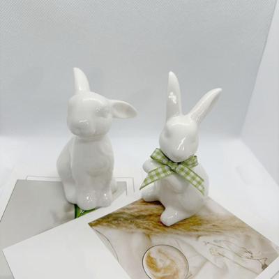 White Ceramic Bunny Rabbits Porcelain Rabbit Decoration Statue Modern Art Spring Easter Home Decoration for Bowl Shelf Mantel